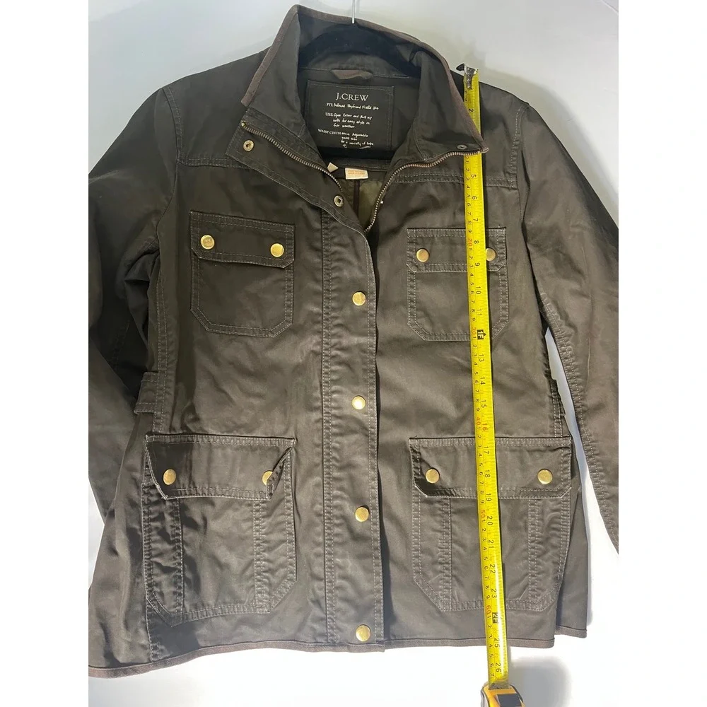 J.Crew Downtown Field Jacket XS Gray Utility Military Waxed Cotton Snap‎ Zip